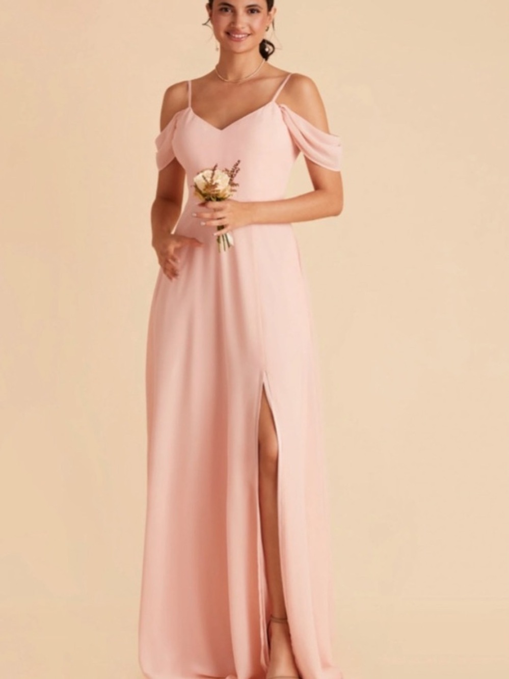 Birdy Grey Blush Pink Cold-Shoulder Maxi Dress with Side Slit
